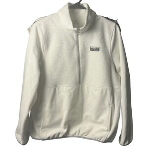 LL Bean Mountain Pile Fleece Quarter Zip Pullover White Mens Large Sherpa Jacket